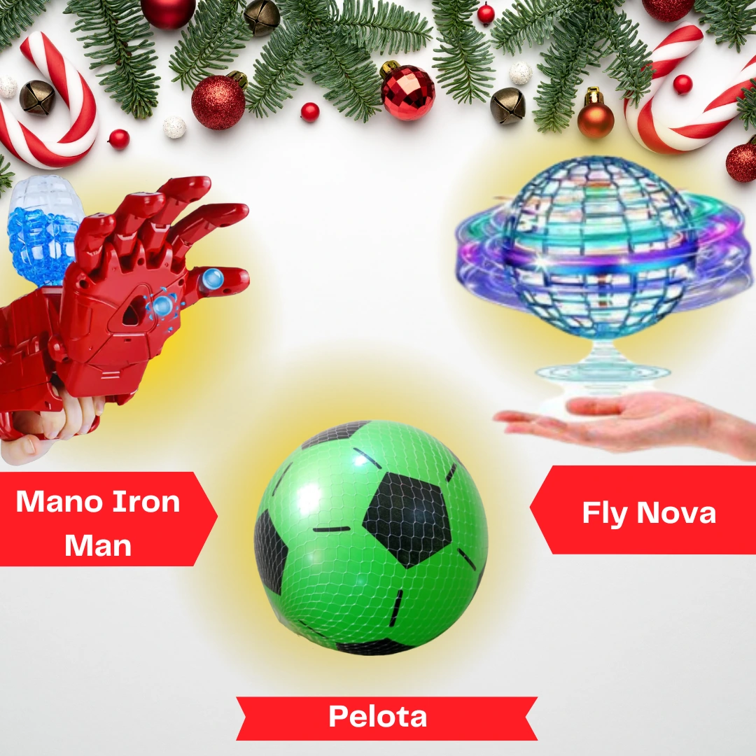 foto de los juguetes brazo iron man, fly nova y pelota